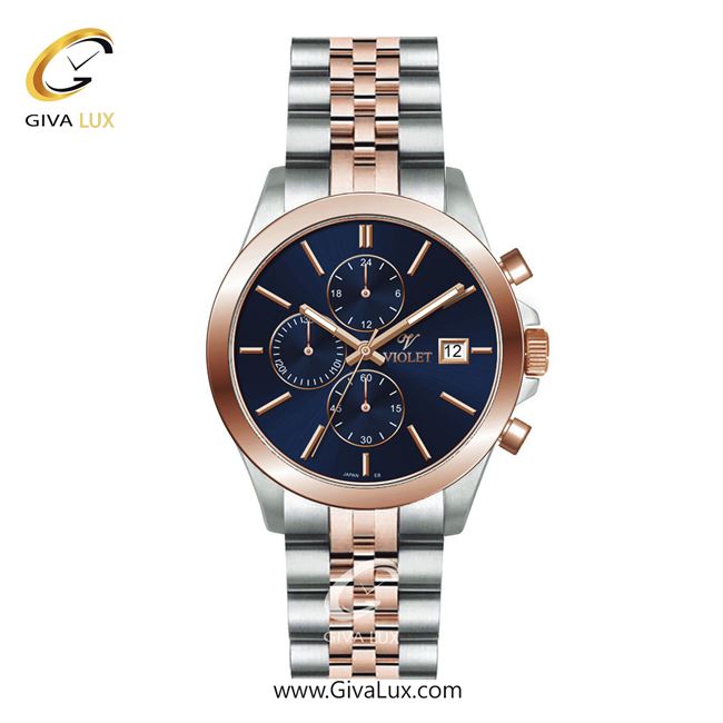 ساعت مچی اورجینال مردانه ویولت VIOLET سه موتوره کرنوگراف رزگلد-نقره ای | رزگلد-نقره ای| سرمه ای| کد رفرنس 0566/2